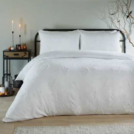 Ghostly Ghouls Soft Touch Tufted Duvet Cover Set White
