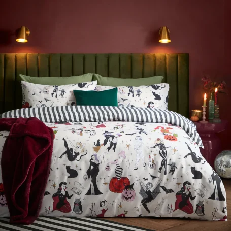 Trick or Treat Reversible Halloween Duvet Cover Set Monochrome